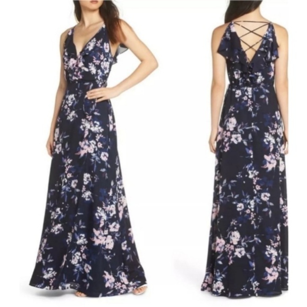 WAYF Navy Floral Jamie Wrap Maxi Dress size medium